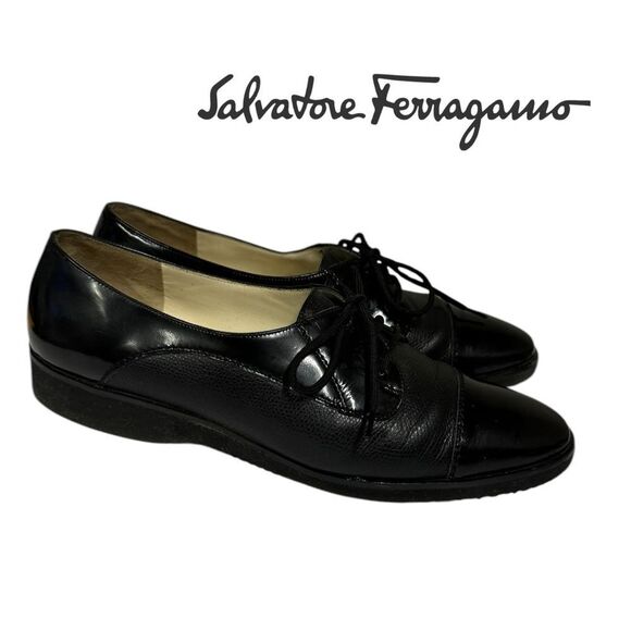 Salvatore Ferragamo Boutique Oxford Lace-up Black Patent Leather Shoes 6.5 - Picture 2 of 6